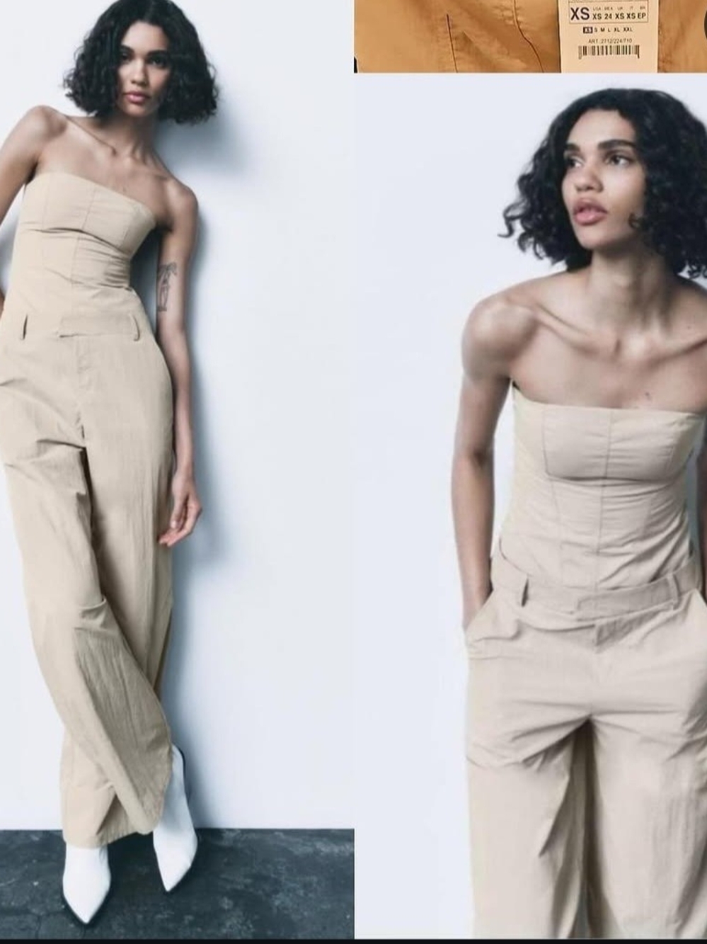 Zara Neutral Strapless Wide-Leg Jumpsuit - Light Beige - Picture 6 of 6